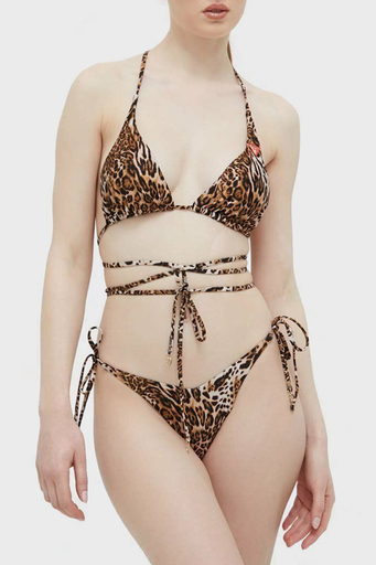 Guess Leopar Desenli Yanlardan Bağlamalı V String Bayan Bikini Altı E3GO03MC04R P122 KAHVE