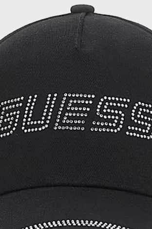 Guess - Guess Rhinestones Taşlı Logolu Pamuklu V4GZ00WFKN0 Bayan Şapka V4GZ00 WFKN0 JBLK SİYAH (1)