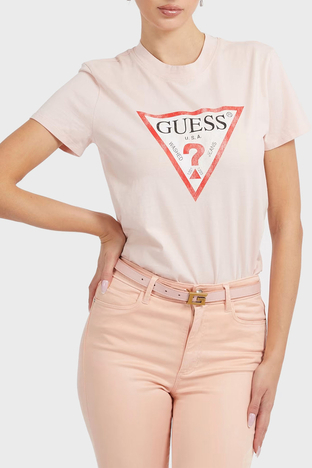 Guess - Guess Ss Üçgen Logolu Kısa Kollu Classic Bayan T Shirt W2BI69K8FQ1 G65T PUDRA