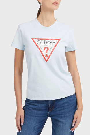 Guess - Guess Ss Üçgen Logolu Kısa Kollu Classic Bayan T Shirt W2BI69K8FQ1 G7EJ MAVİ