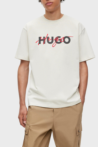 Hugo - Hugo % 100 Pamuk Relaxed Fit Bisiklet Yaka Erkek T Shirt 50494565 333 EKRU