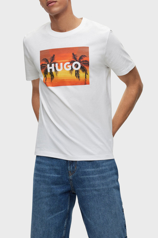 Hugo - Hugo Baskılı Bisiklet Yaka % 100 Pamuk Regular Fit Erkek T Shirt 50488952 100 BEYAZ