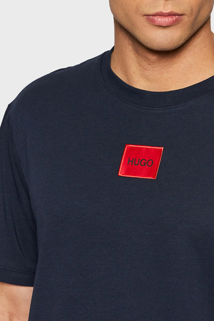 Hugo - Hugo Baskılı Regular Fit Bisiklet Yaka % 100 Pamuk Erkek T Shirt 50447978 405 LACİVERT (1)