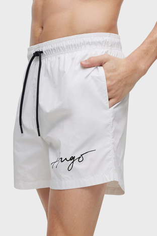 Hugo - Hugo El Yazısı Logolu Deniz Şortu Belden Bağlamalı Cepli Erkek Mayo Short 50485297 100 BEYAZ (1)