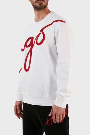 Hugo - Hugo El Yazısı Logolu Pamuklu Bisiklet Yaka Regular Fit Erkek Sweat 50482922 100 BEYAZ (1)