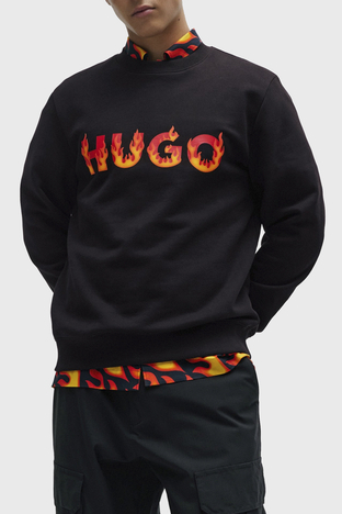 Hugo - Hugo Logolu Bisiklet Yaka Pamuklu Regular Fit Erkek Sweat 50504813 001 SİYAH