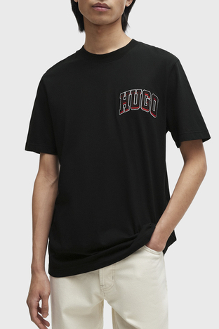 Hugo - Hugo Logolu Bisiklet Yaka Regular Fit Pamuklu Erkek T Shirt 50515067 001 SİYAH