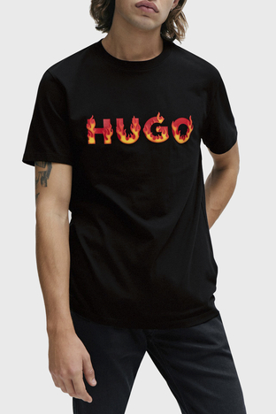 Hugo - Hugo Logolu Bisiklet Yaka Regular Fit Pamuklu Jarse Erkek T Shirt 50504542 001 SİYAH