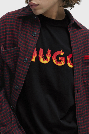 Hugo - Hugo Logolu Bisiklet Yaka Regular Fit Pamuklu Jarse Erkek T Shirt 50504542 001 SİYAH (1)
