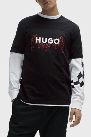 Hugo - Hugo Logolu Bisiklet Yaka Regular Fit Pamuklu Jarse Erkek T Shirt 50506989 001 SİYAH