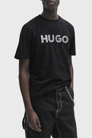 Hugo - Hugo Logolu Bisiklet Yaka Regular Fit Pamuklu Jarse Erkek T Shirt 50506996 001 SİYAH