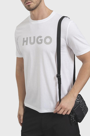 Hugo - Hugo Logolu Bisiklet Yaka Regular Fit Pamuklu Jarse Erkek T Shirt 50506996 100 BEYAZ