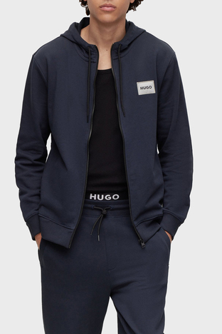 Hugo - Hugo Logolu Fermuarlı Kapüşonlu % 100 Pamuk Regular Fit Erkek Sweat 50484720 405 LACİVERT