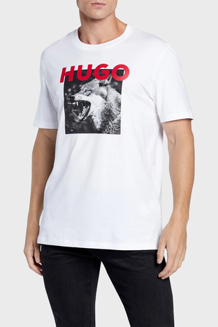 Hugo - Hugo Pamuklu Regular Fit Bisiklet Yaka Erkek T Shirt 50477623 100 BEYAZ