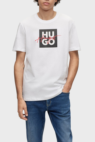 Hugo - Hugo Pamuklu Regular Fit Bisiklet Yaka Erkek T Shirt 50484217 100 BEYAZ