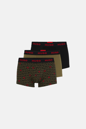 Hugo Streç Pamuklu Logo Şeritli 3 Pack Erkek Boxer 50480170 345 Siyah-Haki-Siyah Haki