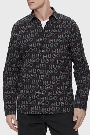 Hugo - Hugo Tamamı Logolu Pamuklu Relaxed Fit Erkek Gömlek 50508663 001 SİYAH