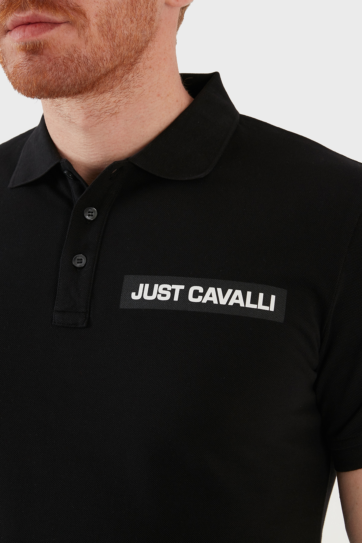 Just Cavalli Baskılı Regular Fit % 100 Pamuk T Shirt Erkek Polo S03GL0075 N21368 900 SİYAH