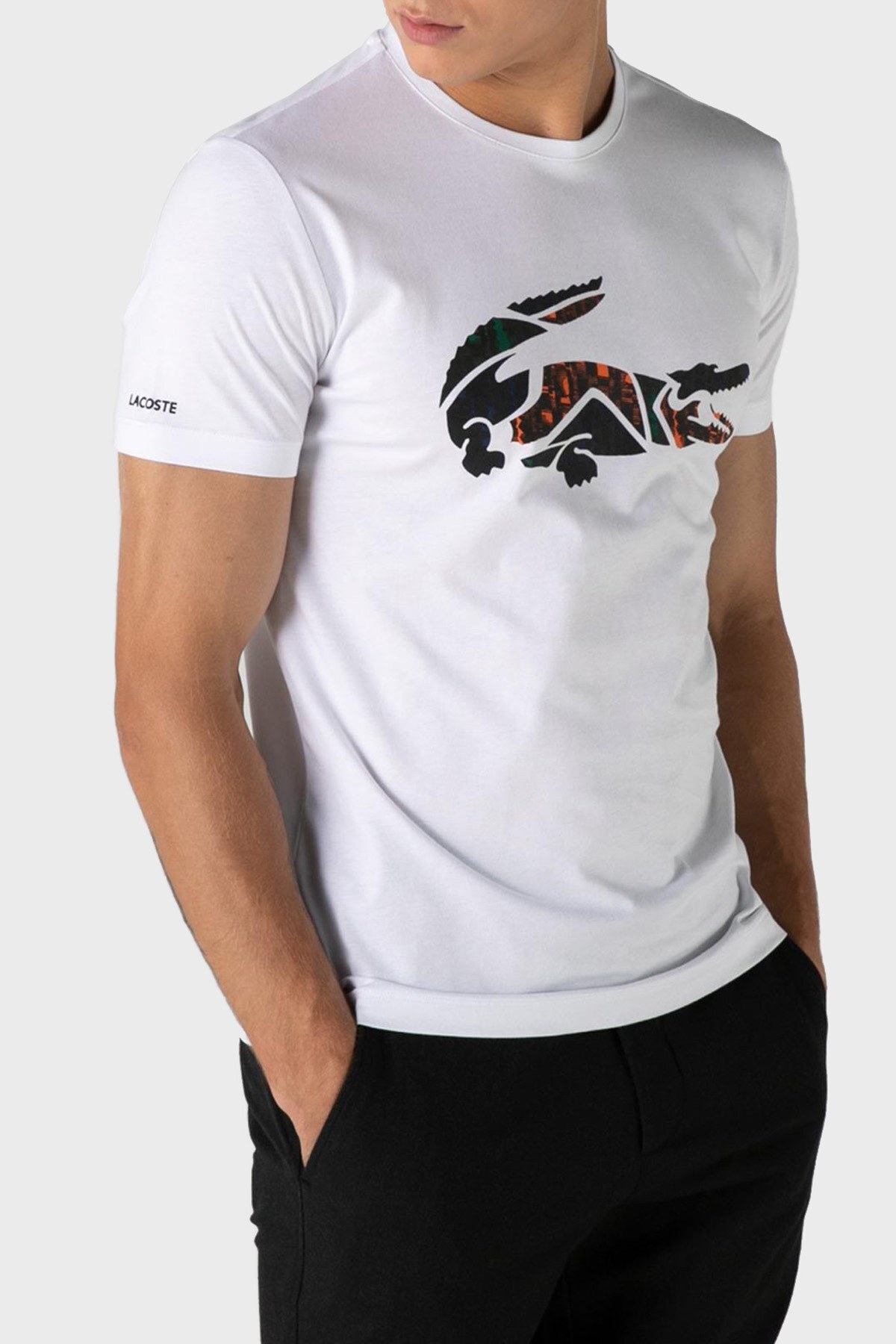 Lacoste Logo Baskılı % 100 Pamuk Slim Fit Erkek T Shirt TH2207 07B BEYAZ