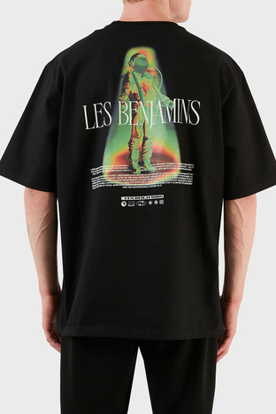 Les Benjamins - Les Benjamins % 100 Pamuk Baskılı Oversize Erkek T Shirt LB23FWFRWMUOT-005 SİYAH