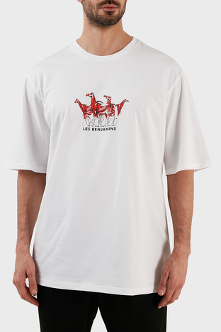 Les Benjamins - Les Benjamins Baskılı % 100 Pamuk Oversize Fit Bisiklet Yaka Erkek T Shirt LB23SSHOEMUOT-001 BEYAZ