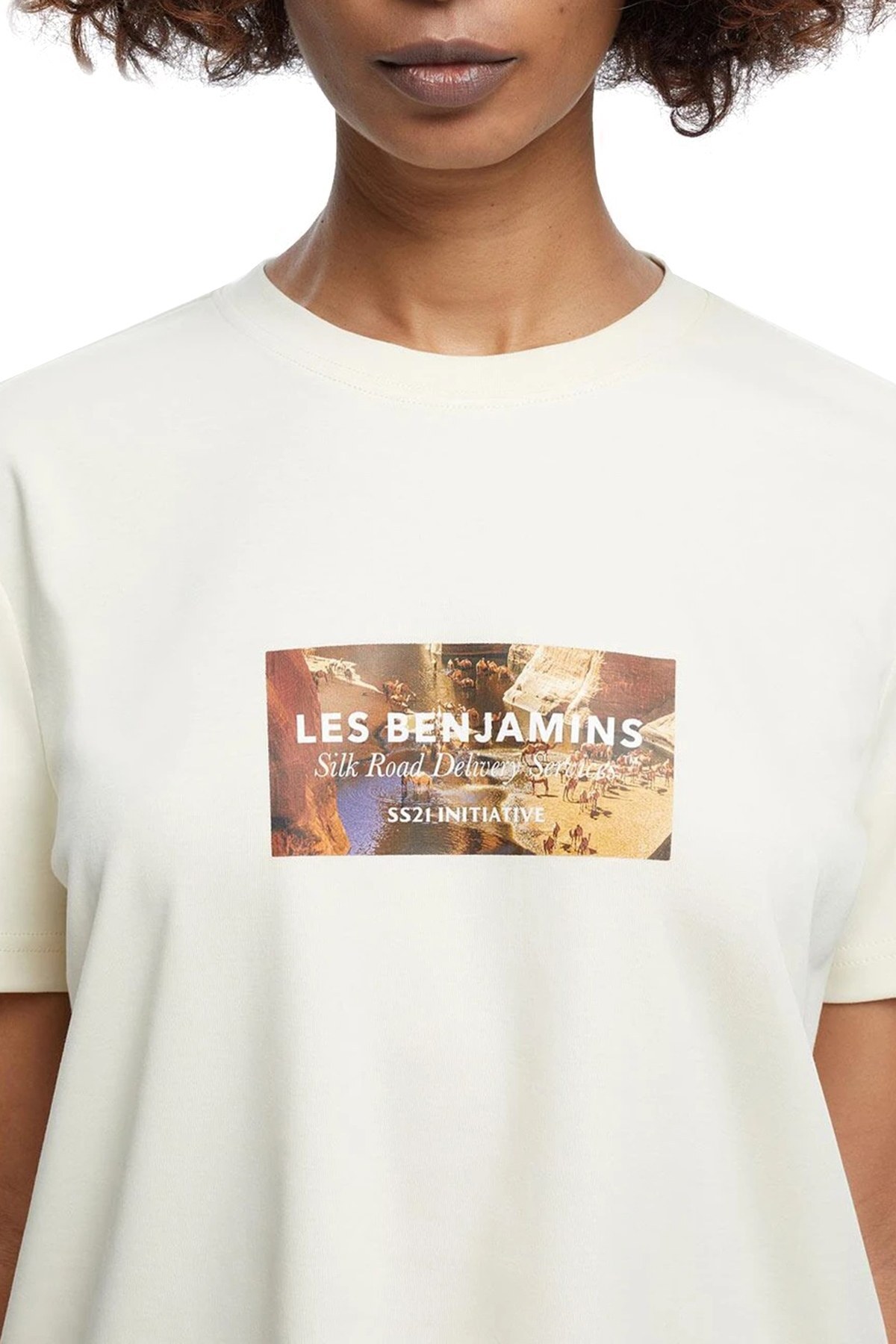 Les Benjamins Baskılı Bisiklet Yaka % 100 Pamuk Bayan T Shirt LB21SSSRDFUTS-006 BEJ
