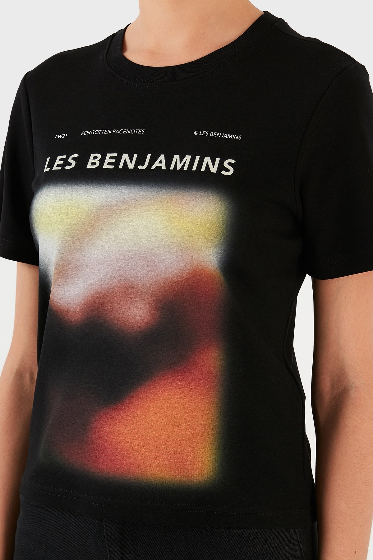 Les Benjamins Baskılı Bisiklet Yaka % 100 Pamuk Bayan T Shirt LB21FWRALFUTS-004 SİYAH