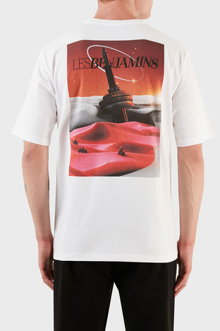 Les Benjamins - Les Benjamins Pamuklu Baskılı Oversize Erkek T Shirt LB23FWFRWMUTS-018 BEYAZ