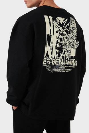 Les Benjamins - Les Benjamins Pamuklu Logolu Regular Fit Bisiklet Yaka Erkek Sweat LB24FWEAPMUSW-001 SİYAH (1)