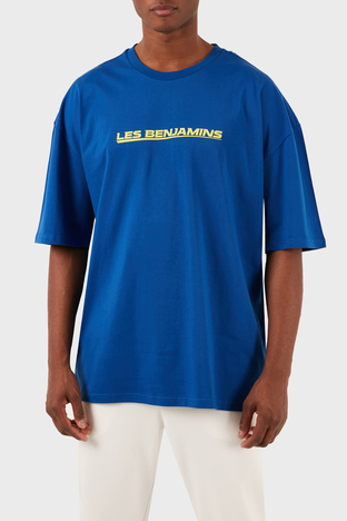 Les Benjamins - Les Benjamins Pamuklu Oversize Fit Bisiklet Yaka Erkek T Shirt LB24SSKISMUTS-038 MAVİ