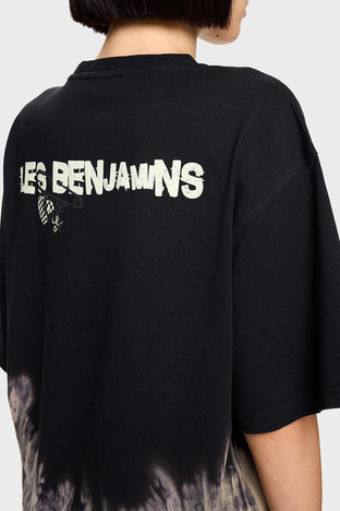 Les Benjamins - Les Benjamins Pamuklu Regular Fit Bisiklet Yaka Batik Bayan T Shirt LB24FWEAPFUTS-011 SİYAH (1)