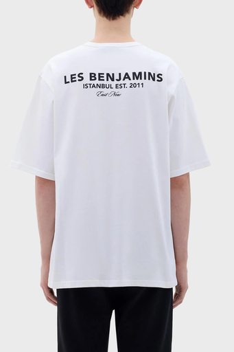 Les Benjamins Sırt Baskılı Bisiklet Yaka Relaxed Fit Erkek T Shirt LB23FWCLAMUTS-409 BEYAZ