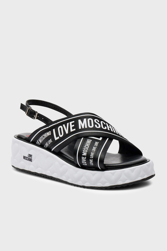 Love Moschino Deri Logolu Bayan Sandalet JA16315I0IIX300A SİYAH-BEYAZ