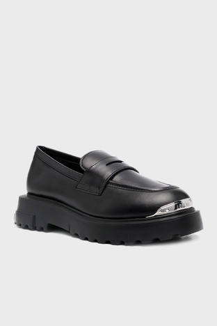 Love Moschino - Love Moschino Deri Logolu Yüksek Taban Loafer Bayan Ayakkabı JA10224G1LIA0000 SİYAH (1)