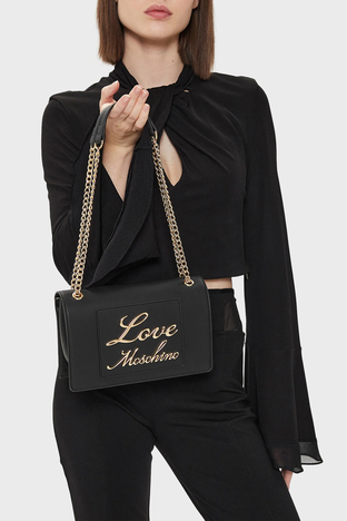 Love Moschino - Love Moschino Deri Logolu Zincir Askılı Bayan Çanta JC4117PP1ILM0000 SİYAH (1)