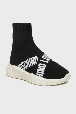 Love Moschino - Love Moschino Logo Baskılı Yüksek Bilekli Spor Bayan Ayakkabı JA15263G1HIZ500A SİYAH (1)