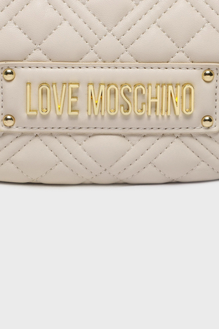 Love Moschino - Love Moschino Logo Yazılı Fermuarlı Ayarlanabilir Omuz Askılı Bayan Çanta JC4068PP1HLA0110 EKRU (1)