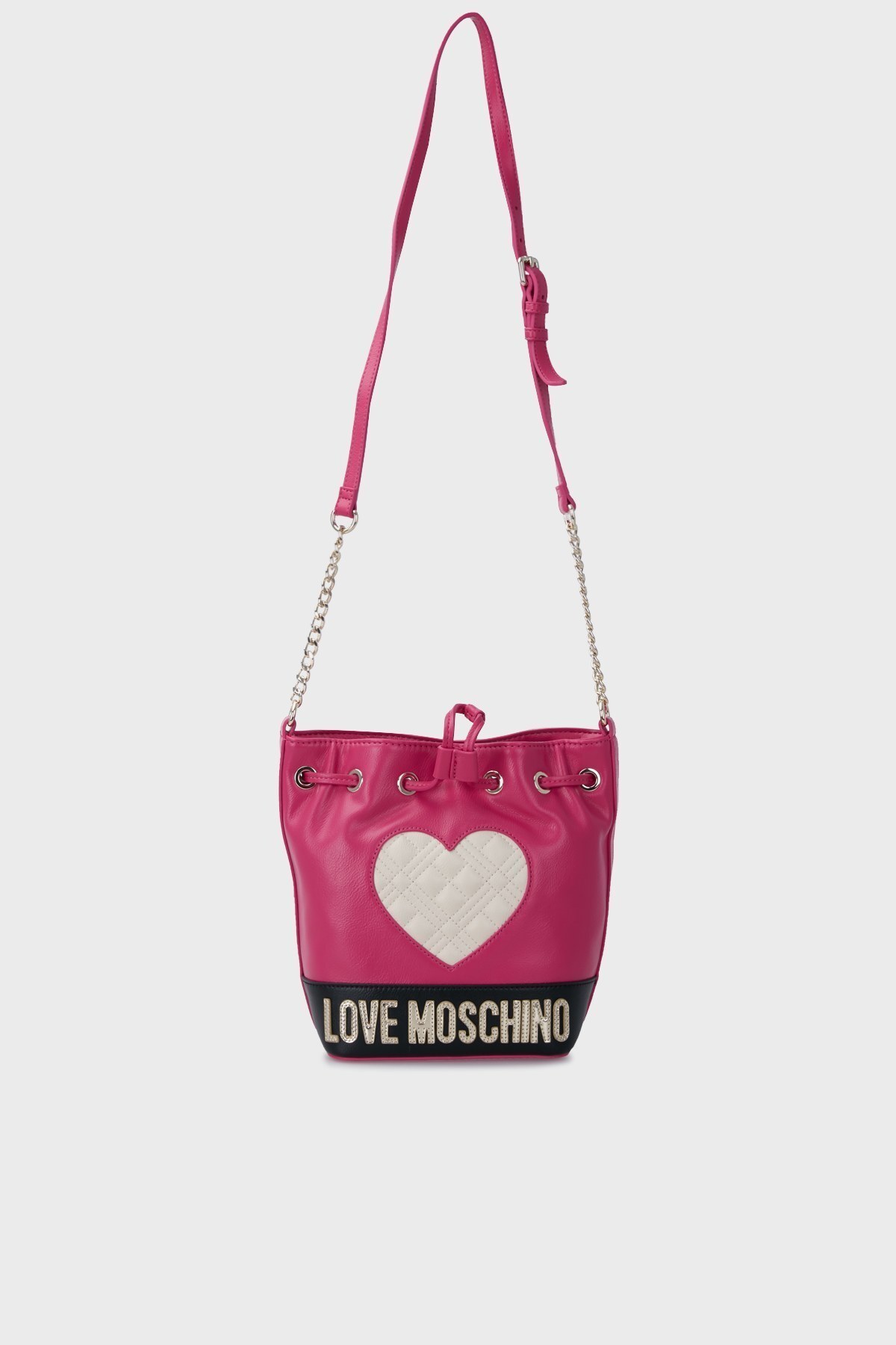 Love Moschino Logolu Ayarlanabilir Askılı Kapitone Bayan Çanta JC4027PP1ELD160A Fuşya-Bej