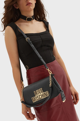 Love Moschino - Love Moschino Logolu Çıkarılabilir Askılı Bayan Çanta JC4337PP0LKO0000 SİYAH (1)