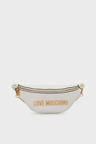 Love Moschino - Love Moschino Logolu Çıkarılabilir Zincir Detaylı Bayan Bel Çantası JC4329PP0GK1010A BEYAZ