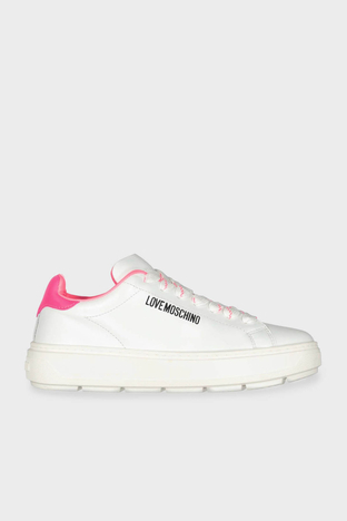 Love Moschino - Love Moschino Logolu Deri Sneaker Bayan Ayakkabı JA15374G1GIA410A Beyaz-Fuşya