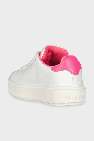 Love Moschino - Love Moschino Logolu Deri Sneaker Bayan Ayakkabı JA15374G1GIA410A Beyaz-Fuşya (1)