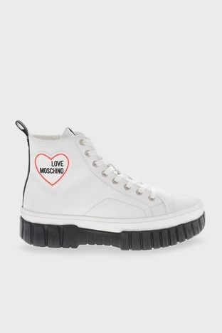Love Moschino - Love Moschino Logolu Hakiki Deri Bilekli Sneaker Bayan Ayakkabı JA15595G1GIA0100 BEYAZ