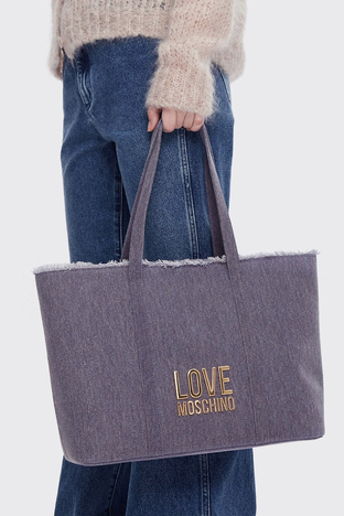 Love Moschino - Love Moschino Logolu Omuz Askılı Denim Bayan Çanta JC4321PP0IKQ0765 MAVİ (1)