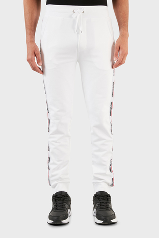 Moschino - Moschino Şerit Logolu Regular Fit Belden Bağlamalı Cepli Pamuklu Jogger Erkek Pantolon A4333 8102 0001 BEYAZ (1)
