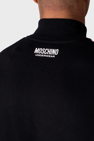 Moschino - Moschino Yarım Fermuarlı Logo Bantlı Regular Fit Dik Yaka Pamuklu Erkek Sweat A1720 8102 0555 SİYAH (1)