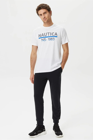 Nautica - Nautica % 100 Pamuk Marka Baskılı Bisiklet Yaka Standart Fit Erkek T Shirt V35532T 1BW BEYAZ (1)