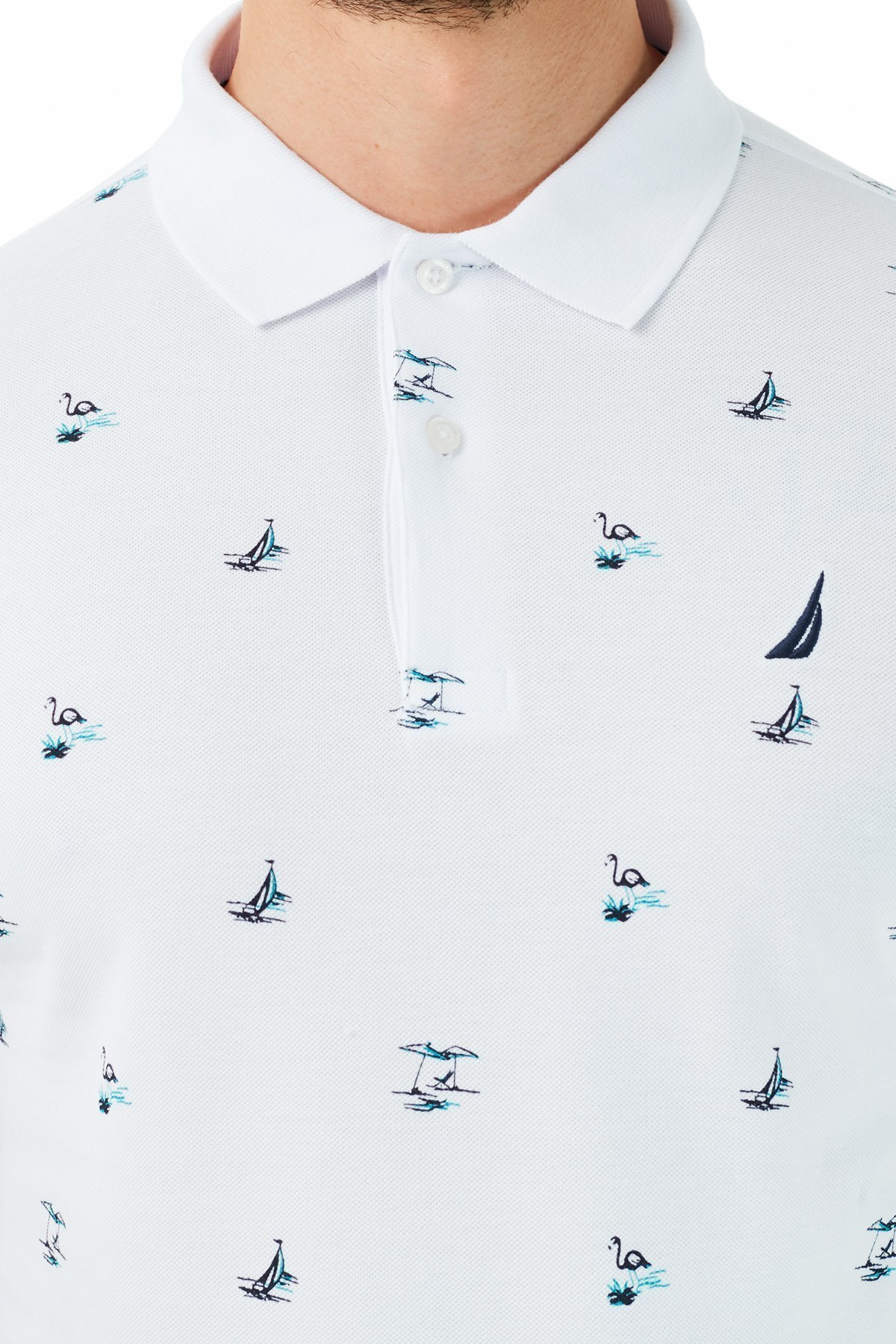 Nautica % 100 Pamuklu Slim Fit T Shirt Erkek Polo K15113T 1BW BEYAZ