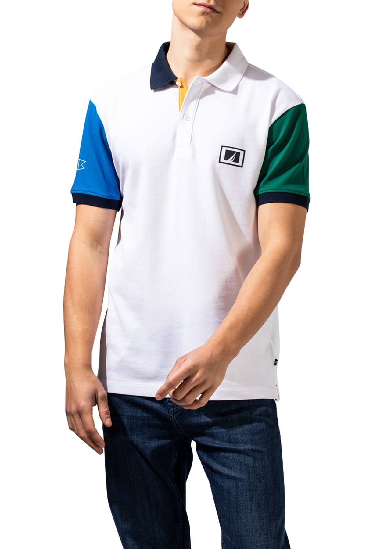Nautica % 100 Pamuklu Slim Fit T Shirt Erkek Polo K15626T 1BW BEYAZ