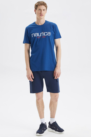 Nautica - Nautica Baskılı % 100 Pamuk Standart Fit Bisiklet Yaka Erkek T Shirt V35527T 4ES MAVİ (1)